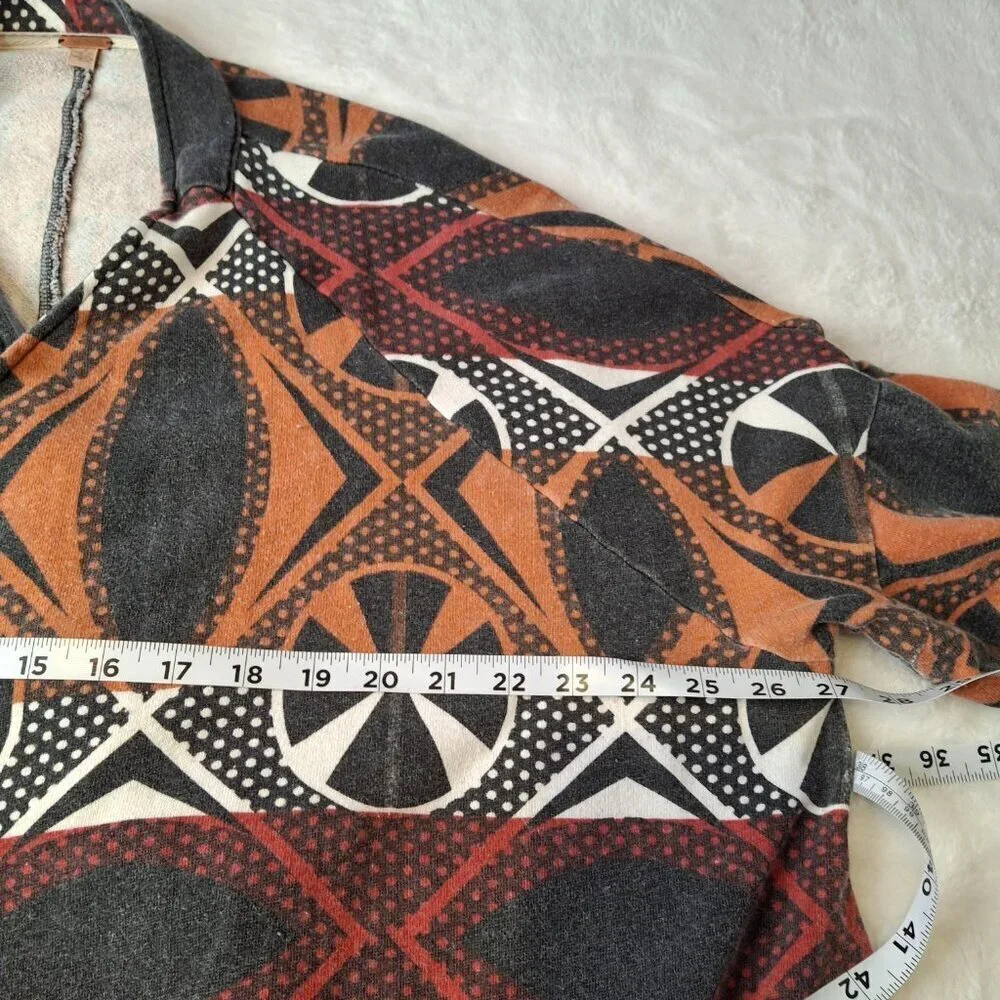 Free People Cardigan Peace Sign Graphic Sz L Oversized Artsy Boho Hippie 70s